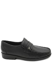 Pavers Black Wide Fit Smart Leather Saddle Strap Loafers - Image 2 of 5