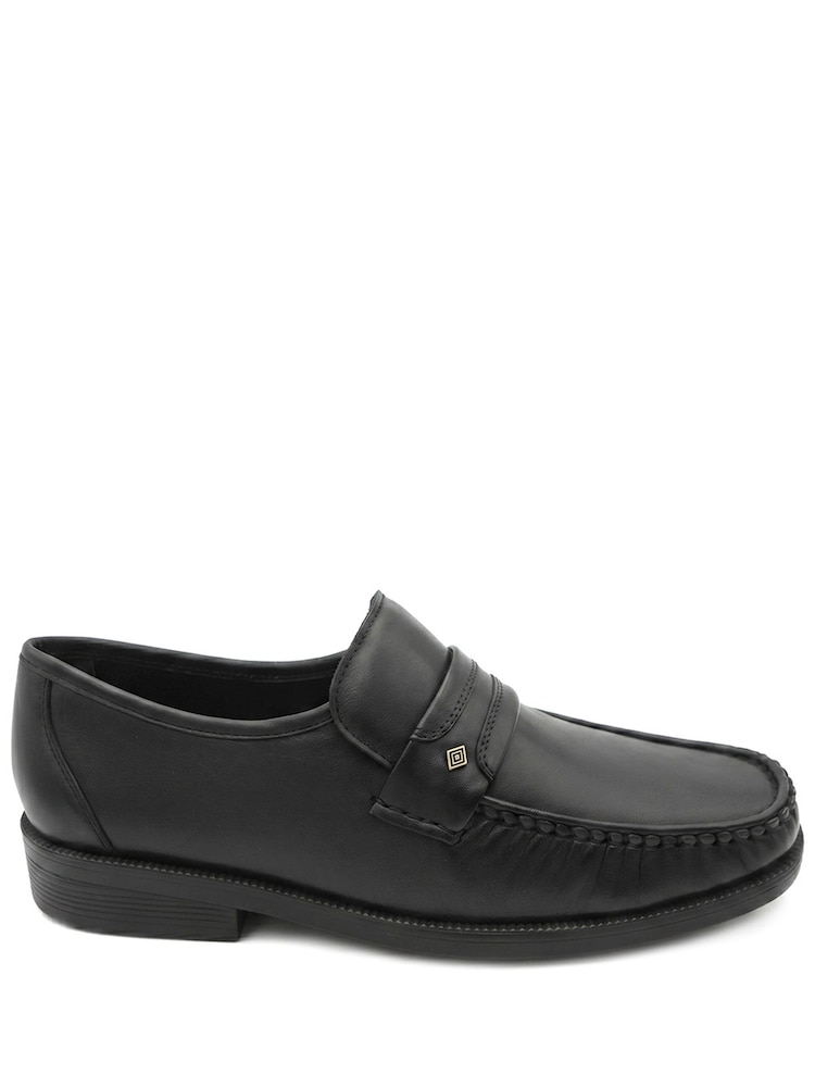 Pavers Black Wide Fit Smart Leather Saddle Strap Loafers - Image 2 of 5