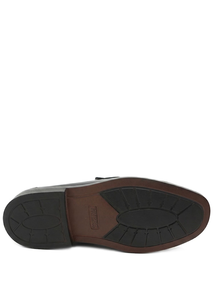 Pavers Black Wide Fit Smart Leather Saddle Strap Loafers - Image 5 of 5