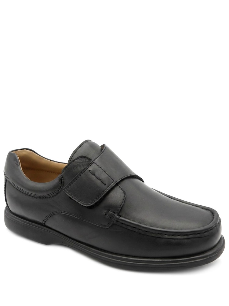 Pavers Black Wide Fit Smart Leather Adjustable Fasten Shoes - Image 1 of 5