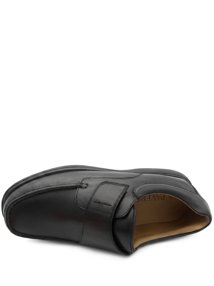 Pavers Black Wide Fit Smart Leather Adjustable Fasten Shoes - Image 5 of 5