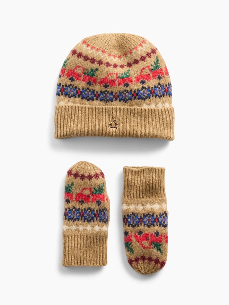 Bēšs - Gap Fair Isle cepures un dūraiņu komplekts - Attēls 1 no 2
