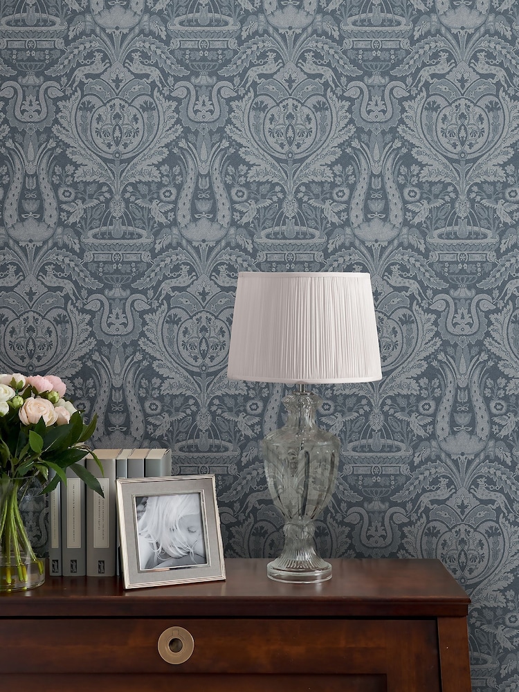Laura Ashley Seaspray Heraldic Damask 10M Wallpaper - Image 1 of 4