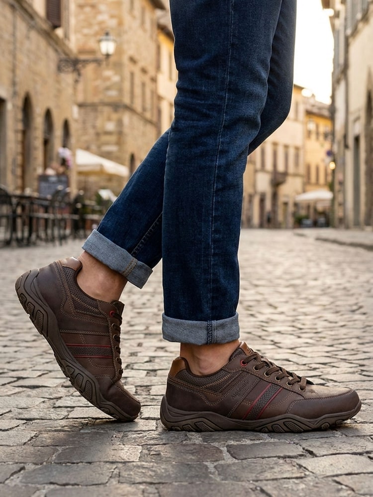 Pavers Brown Wide Fit Cushioned Rugged Lace Up Shoes - Image 1 of 6