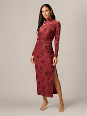 Adrianna Papell Brown Velvet Burnout Midi Dress - Image 1 of 6