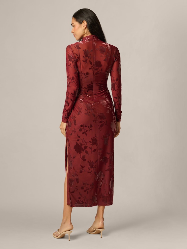 Adrianna Papell Brown Velvet Burnout Midi Dress - Image 2 of 6 Adrianna Papell Brown Velvet Burnout Midi Dress - Image 2 of 6