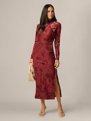 Adrianna Papell Brown Velvet Burnout Midi Dress - Image 4 of 6
