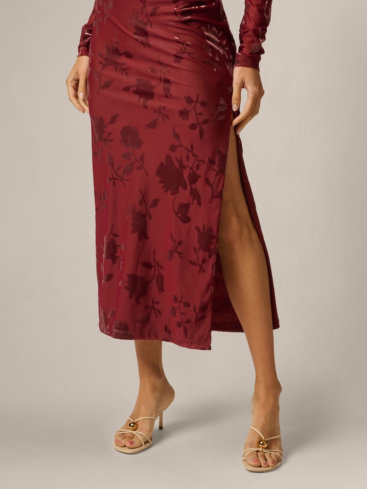 Adrianna Papell Brown Velvet Burnout Midi Dress - Image 6 of 6 Adrianna Papell Brown Velvet Burnout Midi Dress - Image 6 of 6