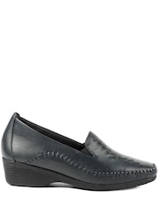 Pavers Navy Blue Leather Wedge Loafers - Image 2 of 6