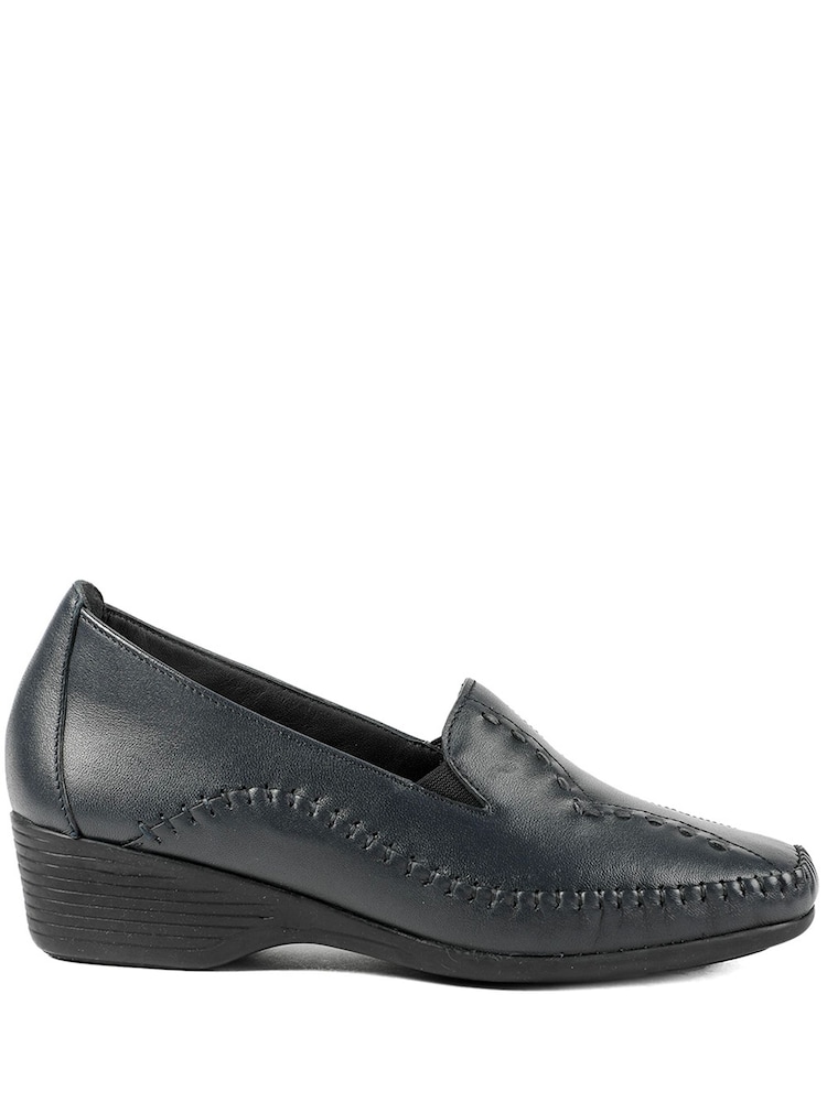 Pavers Navy Blue Leather Wedge Loafers - Image 2 of 6 Pavers Navy Blue Leather Wedge Loafers - Image 2 of 6