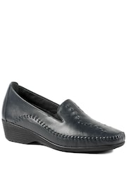 Pavers Navy Blue Leather Wedge Loafers - Image 3 of 6