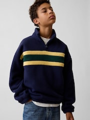 Gap Navy Sherpa Relaxed Quarter-Zip Sweatshirt (4-13yrs) - Image 1 of 1