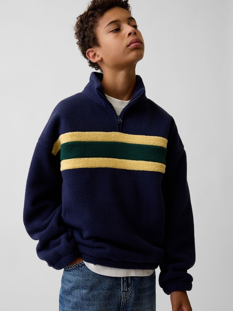 Gap Navy Sherpa Relaxed Quarter-Zip Sweatshirt (4-13yrs) - Image 1 of 1 Gap Navy Sherpa Relaxed Quarter-Zip Sweatshirt (4-13yrs) - Image 1 of 1