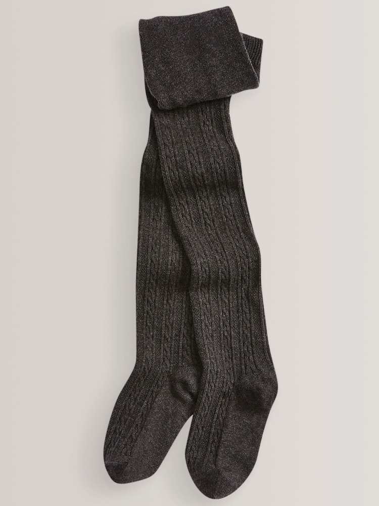 Charcoal Grey/Pink/Cream 3 Pack Cotton Rich Cable Tights - Image 2 of 4