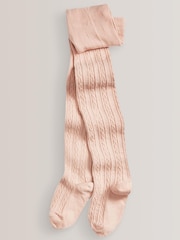 Charcoal Grey/Pink/Cream 3 Pack Cotton Rich Cable Tights - Image 3 of 4