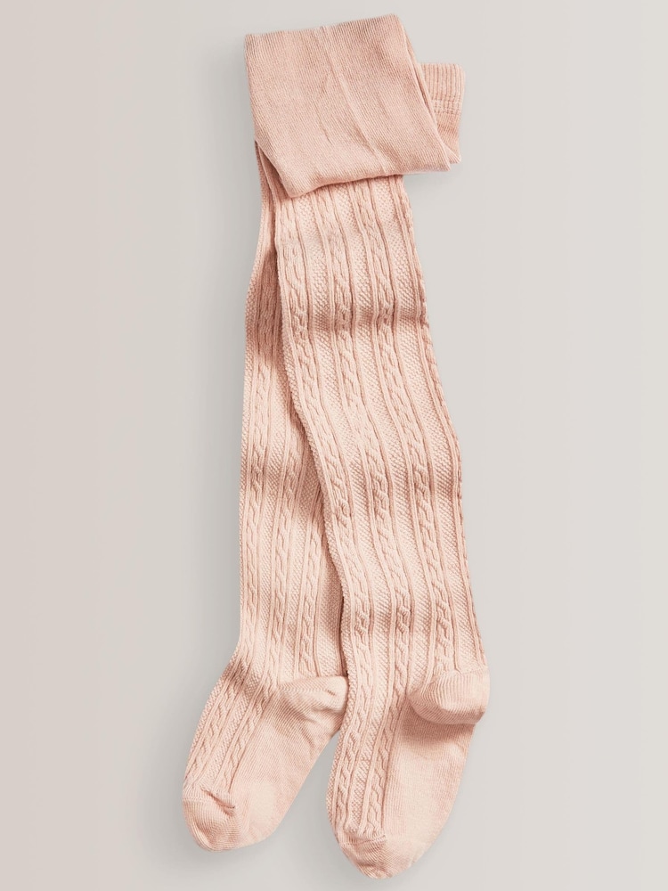 Charcoal Grey/Pink/Cream 3 Pack Cotton Rich Cable Tights - Image 3 of 4