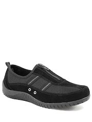 Pavers Black Memory Foam Leather Slip On Trainers - Image 2 of 6