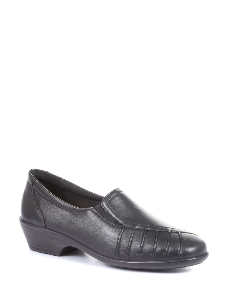 Pavers Black Ladies Wide Fit Leather Slip-On Shoes - Image 3 of 6
