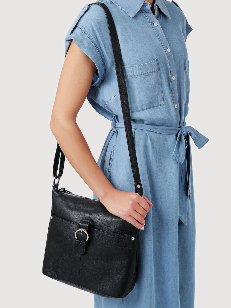 Pavers Black Leather Daily Zip-Close Crossbody Bag - Image 1 of 4