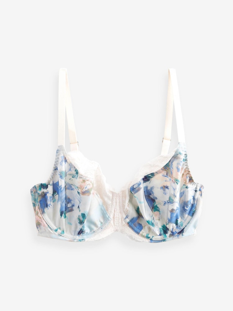 Bleu imprimé floral/rose blush - DD Non Pad Wired Full Cup Microfibre Lace Soutiens-gorge - Image 10 of 11