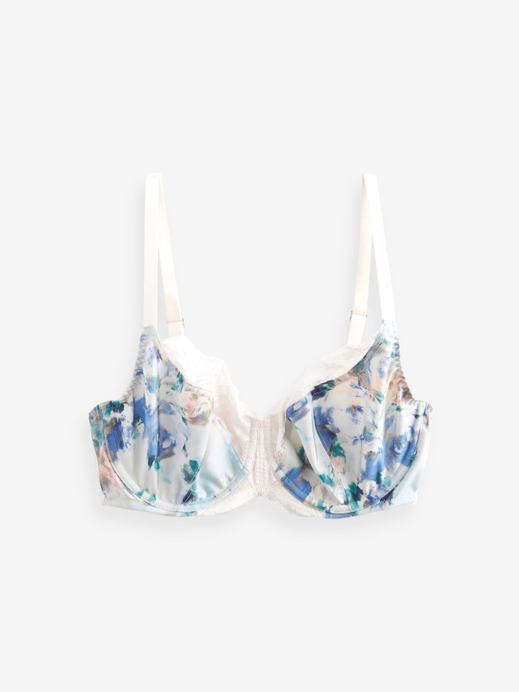 Bleu imprimé floral/rose blush - DD Non Pad Wired Full Cup Microfibre Lace Soutiens-gorge - Image 3 of 11