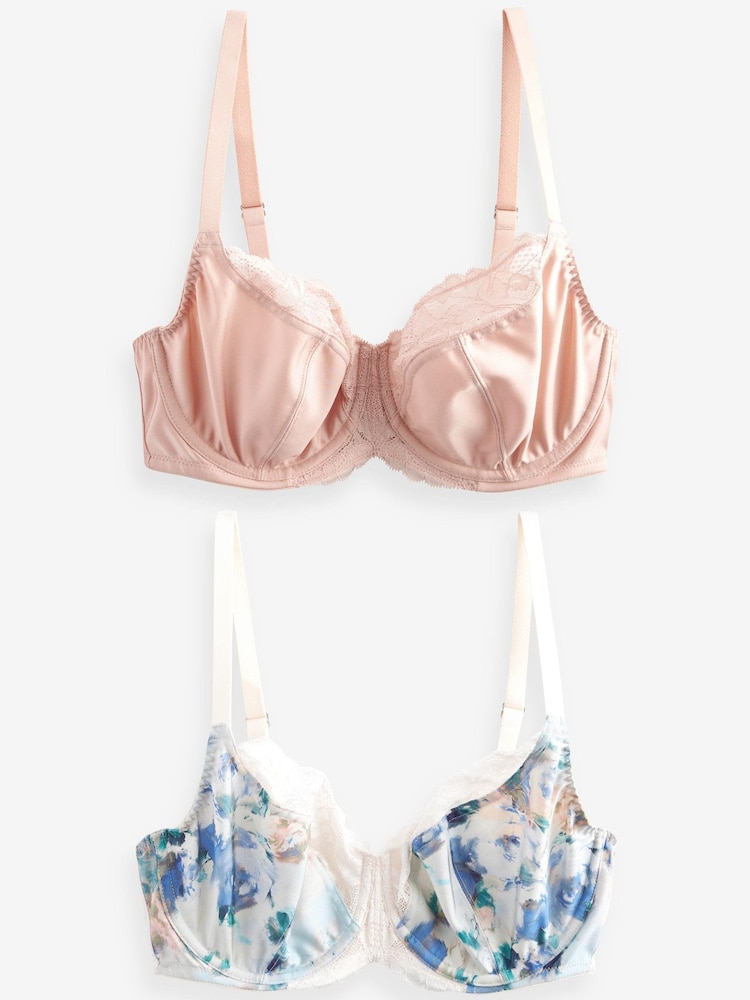 Bleu imprimé floral/rose blush - DD Non Pad Wired Full Cup Microfibre Lace Soutiens-gorge - Image 8 of 11