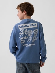 Gap Blue Skiing Heavyweight Oversized Graphic Long Sleeve T-Shirt (4-13yrs) - Image 2 of 5