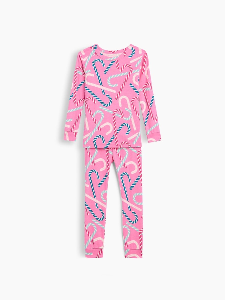 Gap Pink Candy Cane Christmas Pyjamas Set (6mths-5yrs) - Image 1 of 3 Gap Pink Candy Cane Christmas Pyjamas Set (6mths-5yrs) - Image 1 of 3