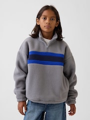 Gap Grey Sherpa Relaxed Quarter-Zip Sweatshirt (4-13yrs) - Image 1 of 4