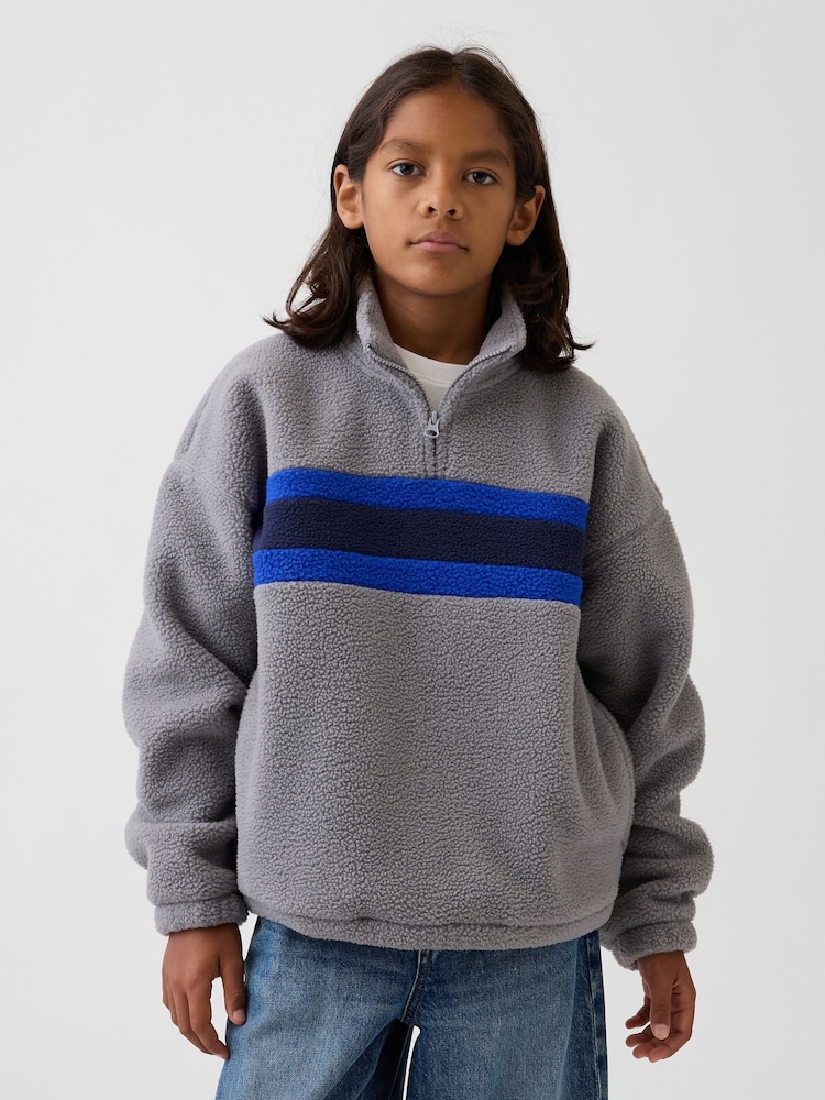 Gap Grey Sherpa Relaxed Quarter-Zip Sweatshirt (4-13yrs) - Image 1 of 4 Gap Grey Sherpa Relaxed Quarter-Zip Sweatshirt (4-13yrs) - Image 1 of 4