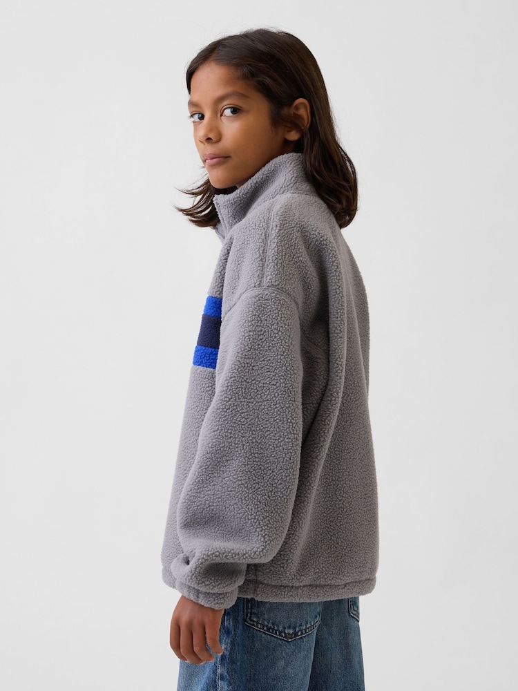 Gap Grey Sherpa Relaxed Quarter-Zip Sweatshirt (4-13yrs) - Image 2 of 4 Gap Grey Sherpa Relaxed Quarter-Zip Sweatshirt (4-13yrs) - Image 2 of 4
