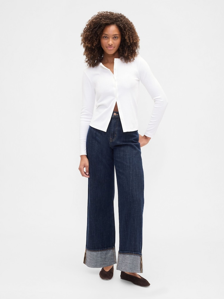 Gap Dark Wash High Waisted Super Soft Wide-Leg Jeans - Image 2 of 5 Gap Dark Wash High Waisted Super Soft Wide-Leg Jeans - Image 2 of 5