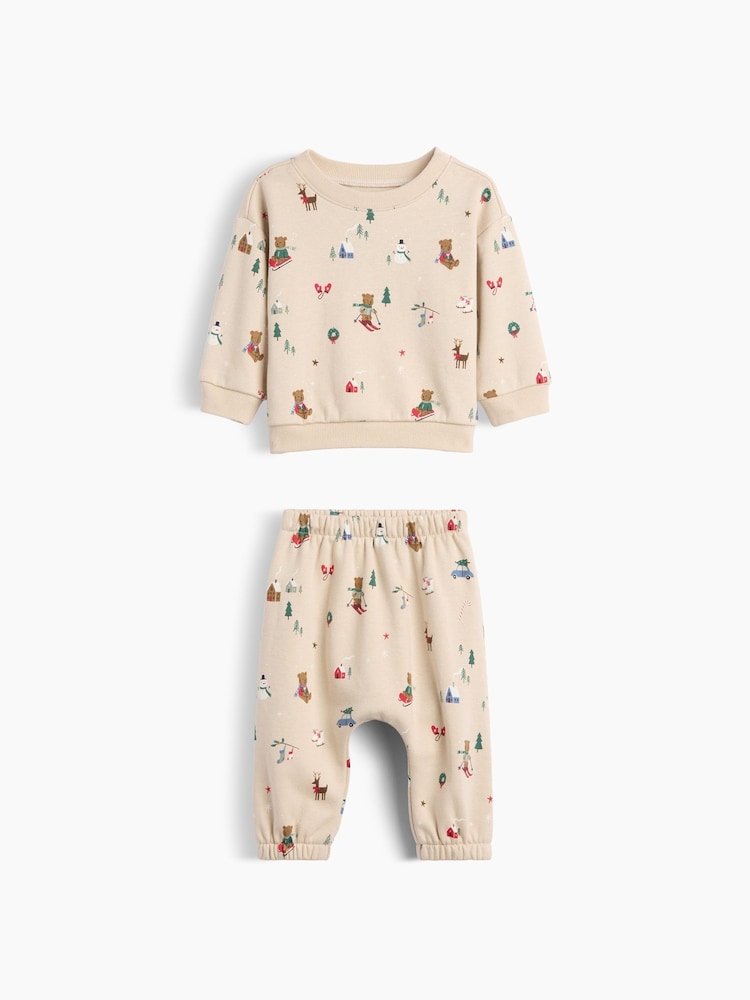 Gap Beige Skiing Vintage Soft Brannan Bear Christmas Sweatshirt Set (0-24mths) - Image 1 of 2 Gap Beige Skiing Vintage Soft Brannan Bear Christmas Sweatshirt Set (0-24mths) - Image 1 of 2