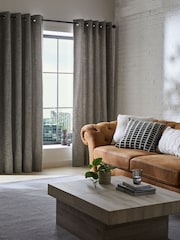 Grey Textured Fleck Eyelet Lined Curtains - Image 1 of 6