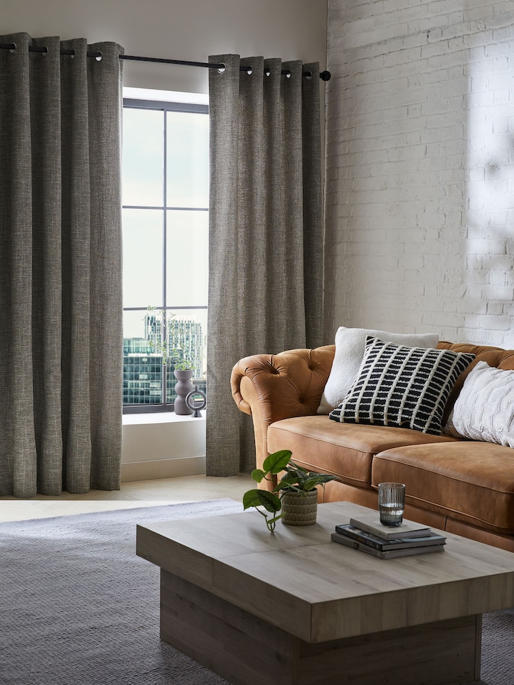 Grey Textured Fleck Eyelet Lined Curtains - Image 1 of 6