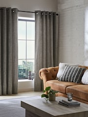 Grey Textured Fleck Eyelet Lined Curtains - Image 2 of 6