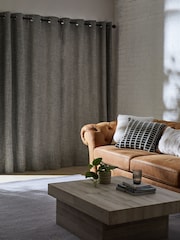 Grey Textured Fleck Eyelet Lined Curtains - Image 3 of 6