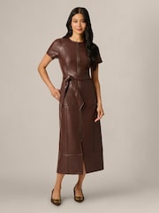Adrianna Papell Brown Leather Zip Front Dress - Image 1 of 6