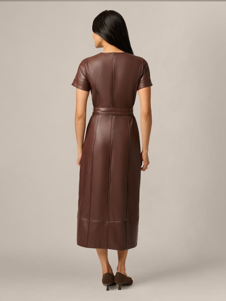Adrianna Papell Brown Leather Zip Front Dress - Image 2 of 6