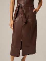 Adrianna Papell Brown Leather Zip Front Dress - Image 3 of 6