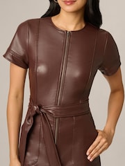 Adrianna Papell Brown Leather Zip Front Dress - Image 4 of 6