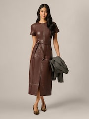 Adrianna Papell Brown Leather Zip Front Dress - Image 5 of 6