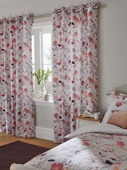 Pink/Cream Floral Eyelet Blackout/Thermal Curtains - Image 3 of 9