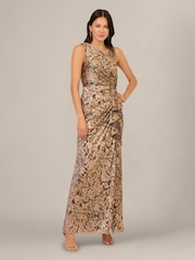 Adrianna Papell Brown Petite Metallic Crinkle Long Dress - Image 1 of 6