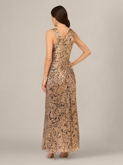Adrianna Papell Brown Petite Metallic Crinkle Long Dress - Image 2 of 6