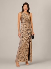 Adrianna Papell Brown Petite Metallic Crinkle Long Dress - Image 3 of 6
