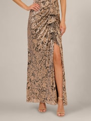 Adrianna Papell Brown Petite Metallic Crinkle Long Dress - Image 4 of 6