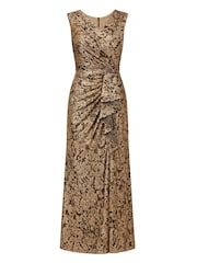 Adrianna Papell Brown Petite Metallic Crinkle Long Dress - Image 5 of 6