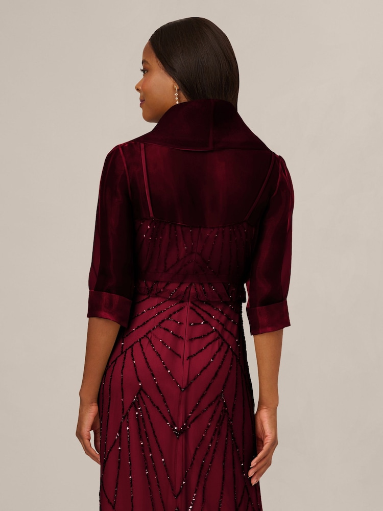 Adrianna Papell Red Short Sleeve Organza Wrap Jacket - Image 2 of 6 Adrianna Papell Red Short Sleeve Organza Wrap Jacket - Image 2 of 6