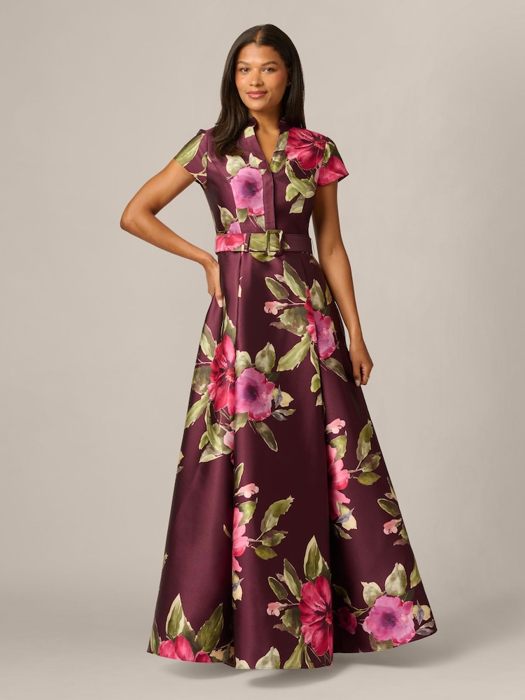 Adrianna Papell Purple Floral Mikado Gown - Image 1 of 6 Adrianna Papell Purple Floral Mikado Gown - Image 1 of 6